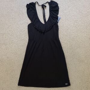 New! Buffalo David Bitton Black Halter Backless Ruffled Neck Mini Dress